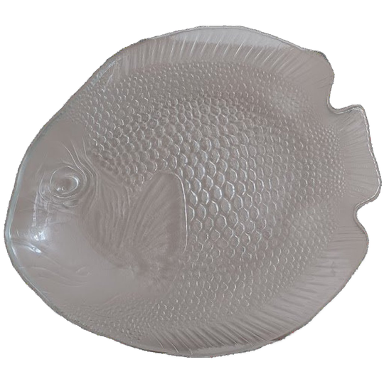 Vintage Arcoroc Grote Serveerschaal. Vis Design. Glas, Gegoten, Reliëf. 1