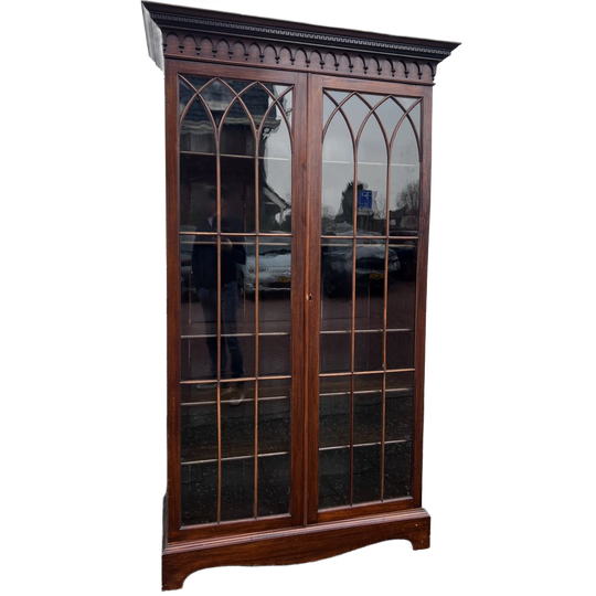 Antiek Engels Mahonie Vitrinekast Met Verstelbare Planken, 105 Cm Breed 1