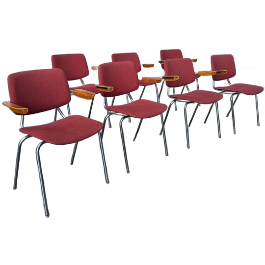 7 Vintage Chrome & Teak Design Stoelen, Car 1