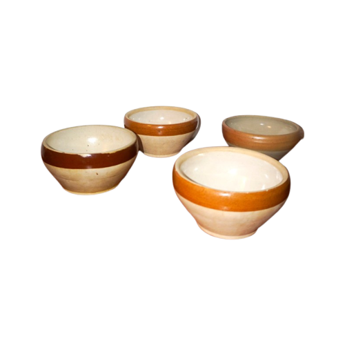 Big Beautiful Brown Striped Gres Bowls * Set Of 4 * Cereal Soup Salad