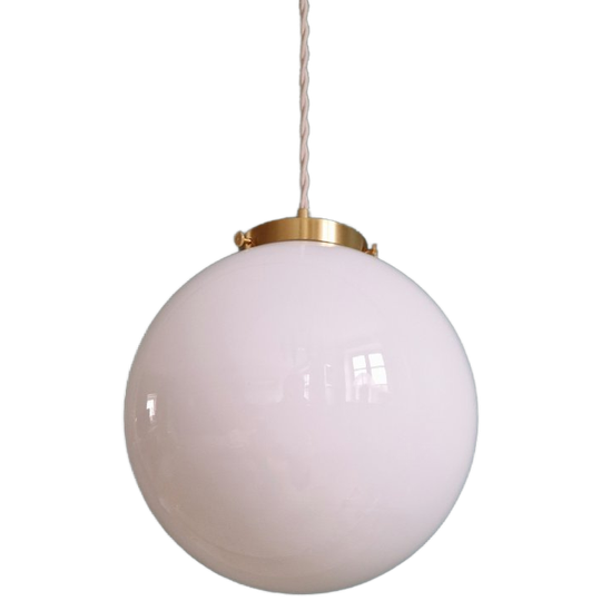 Art Deco Hanglamp In Witte Opaline Met Een Koperen Frame. 1