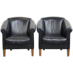 Prachtige Set Van 2 Zwarte Engelse Stijl Rundleren Clubfauteuils Met Een Tijdloos Design thumbnail 1
