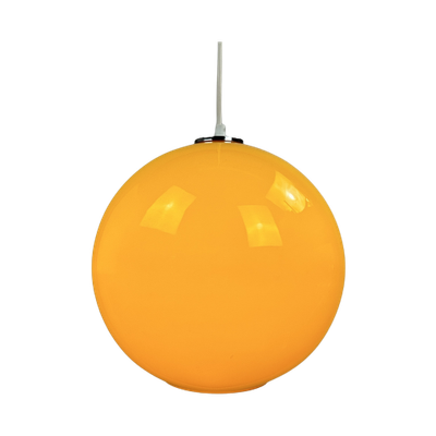 Yellow Glass Globe Pendant Light Xl By Peill And Putzler, 1960