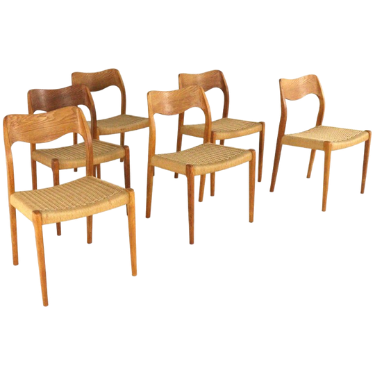 Set Van 6 Niels Otto Moller Voor Jl Mollers Mobelfabrik Model 71 Vintage Papercord 1