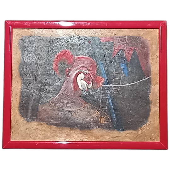 Vintage Olieverf Schilderij Van Een Clown 1