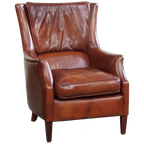 Stijlvolle En Comfortabele Fauteuil/ Armchair Gemaakt Van Hoogwaardig Cognac Kleurig Rundleer thumbnail 1