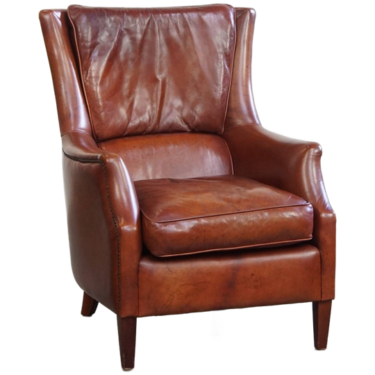 Stijlvolle En Comfortabele Fauteuil/ Armchair Gemaakt Van Hoogwaardig Cognac Kleurig Rundleer 1