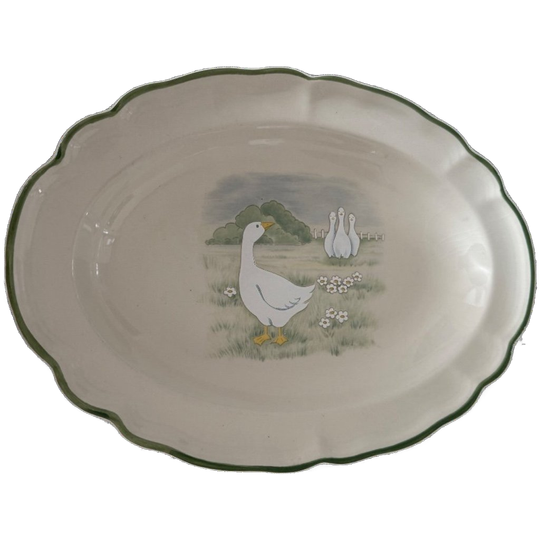 Mooie Vintage Ovale Schaal 32x21x3 Met Groene Rand 1