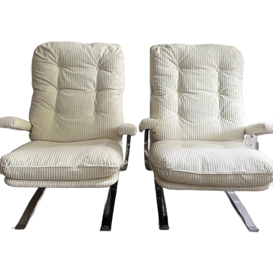 Vintage Fauteuils In Wit Corduroy En Chrome 1
