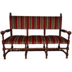 Antieke Vintage Franse Eikenhouten Bank, Halbank Eetkamerbank thumbnail 1