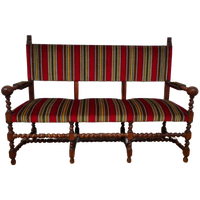 Antieke Vintage Franse Eikenhouten Bank, Halbank Eetkamerbank