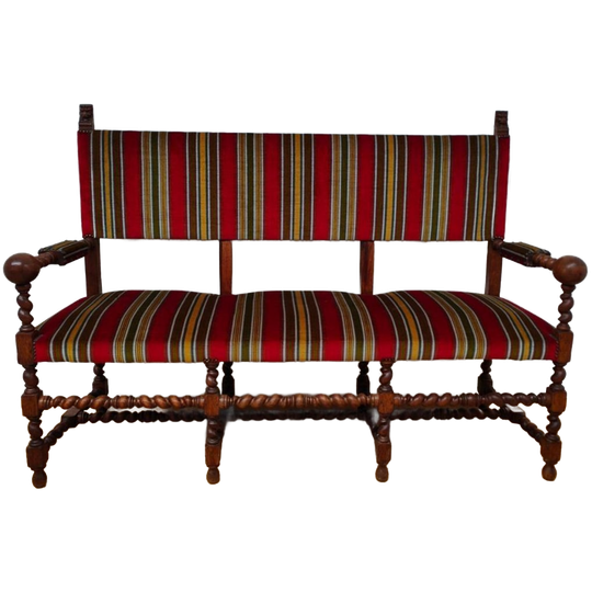 Antieke Vintage Franse Eikenhouten Bank, Halbank Eetkamerbank 1