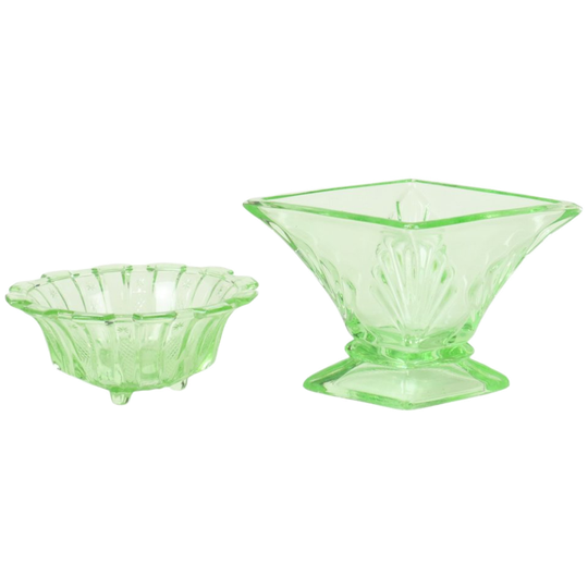 Groen Art Deco Glaswerk Vaas En Kommetje Jaren 30 1