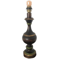 2 X Zeldzame Vintage Houten Voet Tafellampen In Bruin, Goud En Groen