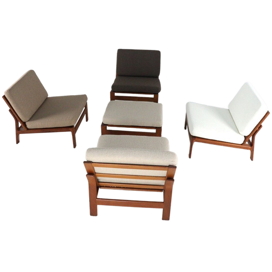 Komfort Zitgroep 'nimtofte' | 4 Fauteuils + Voetenbank Vintage Deens 1