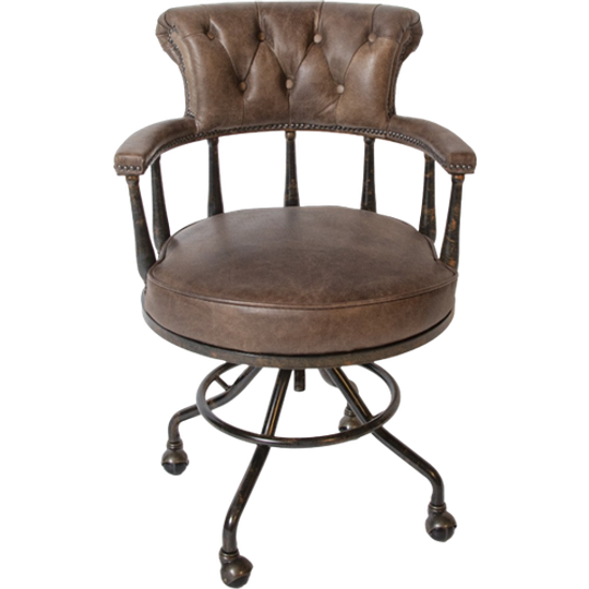 Stoere Vintage Chesterfield Bureaustoel Bruin Leer 1