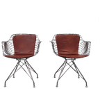 2 Design Wire Chairs Chroom Met Cognac Seat Pads thumbnail 1