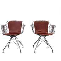 2 Design Wire Chairs Chroom Met Cognac Seat Pads