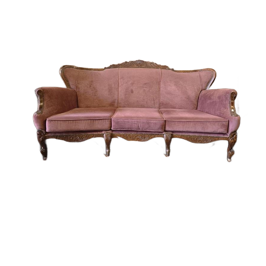 Vintage Poederroze Barok Zetel / Canapé / Driezit 1