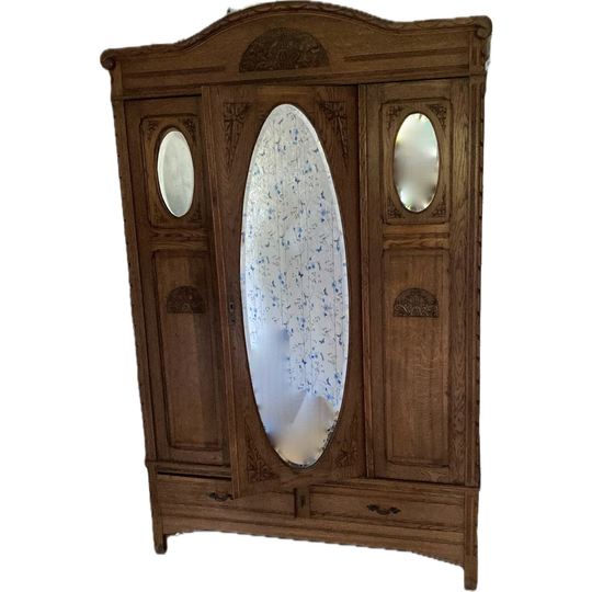Demontabele Antiek Eiken Hangkast Met Spiegels, 140 Cm Breed En 222 Cm Hoog 1