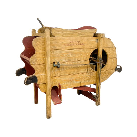 Antieke Beschilderde Grenen Houten Wanmolen Landbouw Machine 1