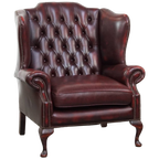 Klassiek Rode Rundleren Engelse Chesterfield Oorfauteuil Met Een Uitzonderlijk Brede Zitting thumbnail 1