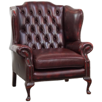 Klassiek Rode Rundleren Engelse Chesterfield Oorfauteuil Met Een Uitzonderlijk Brede Zitting