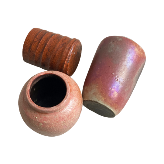Set Van 3 Kleine Vintage Keramiek Vaasjes / Vazen / Mini Vaas 1