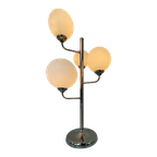 Ca. 1970’S - Stainless Steel Table Lamp With Opaline Glass Orbs - Mix Between Art Deco And Bauhaus thumbnail 1
