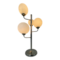 Ca. 1970’S - Stainless Steel Table Lamp With Opaline Glass Orbs - Mix Between Art Deco And Bauhaus