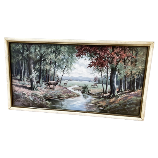 Brocante Hertjes Schilderij Prent In Lijst 1