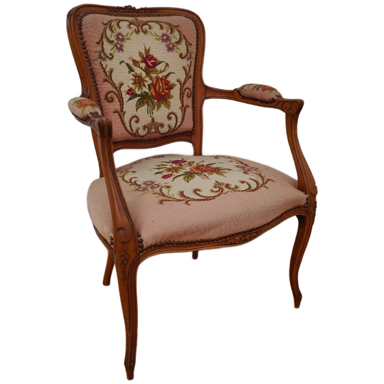 Brocante Vintage Franse Queen Ann Gobelin Stoel Fauteuil 604 1