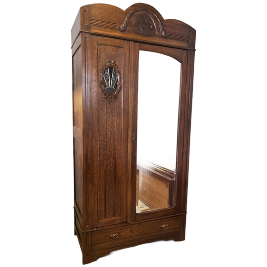 Demontabele Hangkast Met Spiegeldeur En Glasinlood Deurtje, En Onderlade, 98 Cm Breed 1