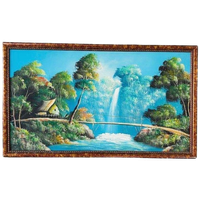 Vintage Indonesisch Olieverf Schilderij Xl Landschap Waterval