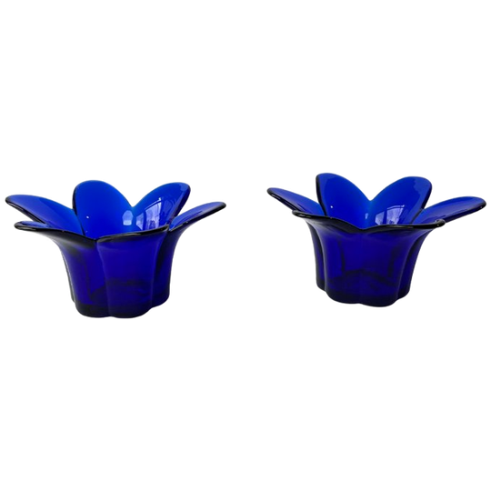 Mid-century Modern Set Kobaltblauwe Kaarshouders Glas 1