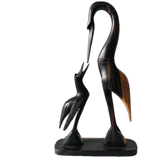 Vintage Houtsnijwerk Beeldje Kraanvogel Teak 1960’s 1