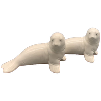 Set Zeehonden Wit Keramiek Vintage 2 Stuks