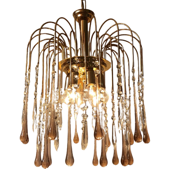 Vintage Murano Teardrop Kroonluchter Hanglamp Roze Pegels 1