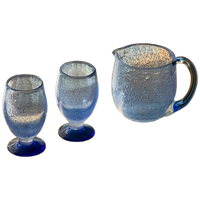 Vintage Blue Bubble Midcentury Jug & Glass Set