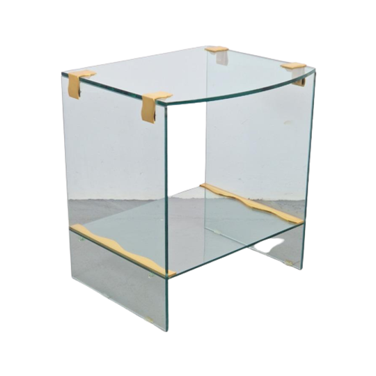 Vintage Bijzettafel Messing Glas Side Table Regency ’70S 1