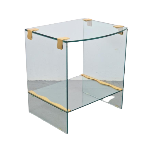 Vintage Bijzettafel Messing Glas Side Table Regency ’70S