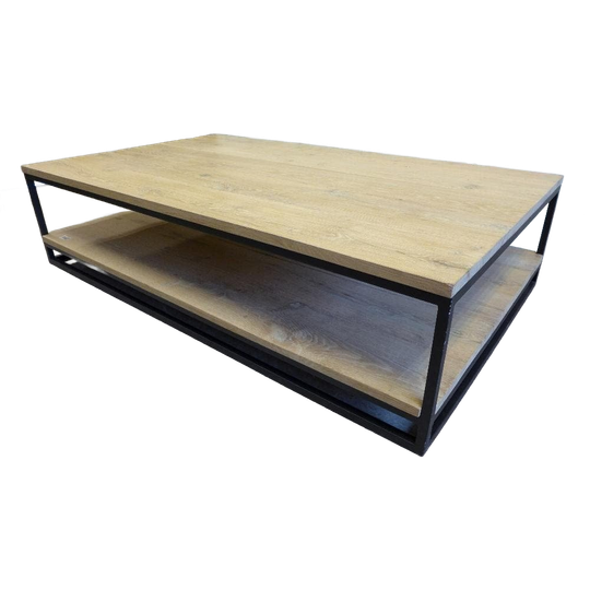 Prachtige Grote Eiken Metalen Salontafel 1