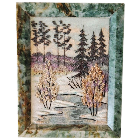 Vintage Marmer Schilderijtje Met Marmer En Zandkunst Kunst 1