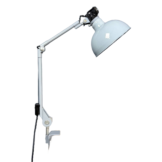Lichtgrijze Rademacher Klemlamp Met Grote Emaille Kap 1