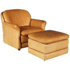 Vintage Leren Fauteuil Met Hocker – Hans Kaufeld – Jaren 70 thumbnail 1