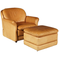 Vintage Leren Fauteuil Met Hocker – Hans Kaufeld – Jaren 70