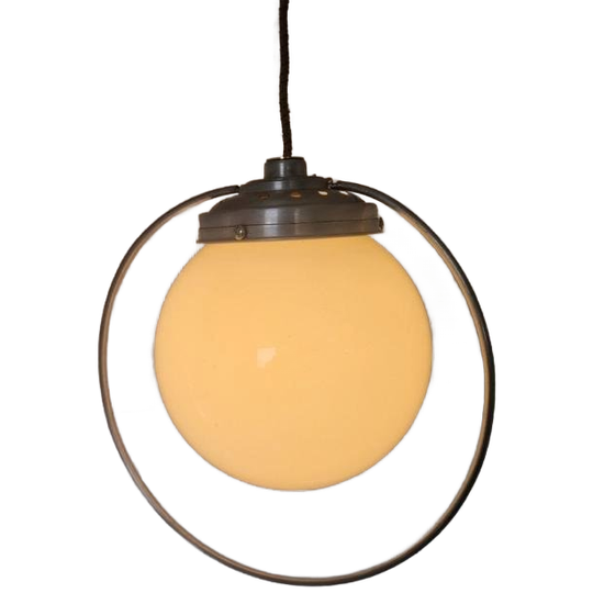 Art Deco Opaline Hanglamp Aluminum Frans 1