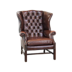 Comfortabele, Elegante, Luxe Engelse Chesterfield Oorfauteuil Gemaakt Van Rundleer thumbnail 1