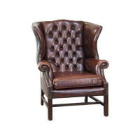 Comfortabele, Elegante, Luxe Engelse Chesterfield Oorfauteuil Gemaakt Van Rundleer