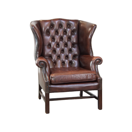 Comfortabele, Elegante, Luxe Engelse Chesterfield Oorfauteuil Gemaakt Van Rundleer